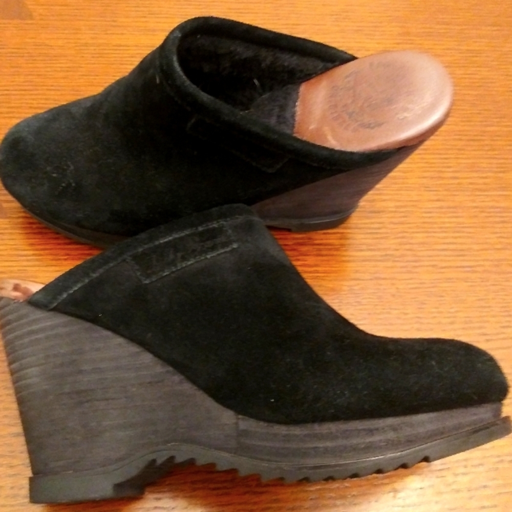 Lucky Brand Women's Black Suede Wedge Mules, Soft Bottom